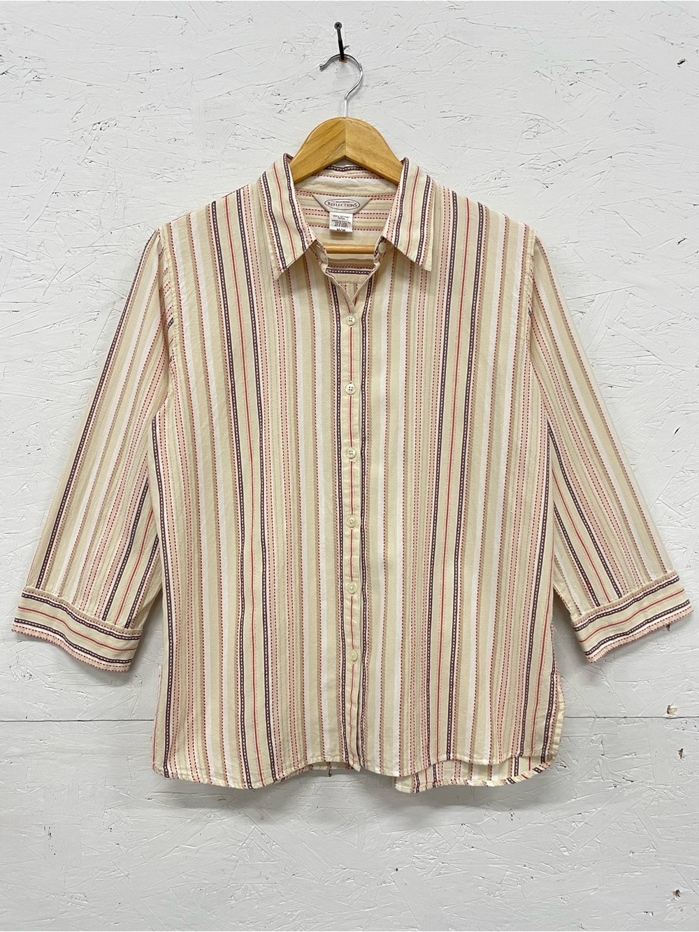 Northern Reflections Vintage Striped Cotton Blouse w/ Kantha Stitching M